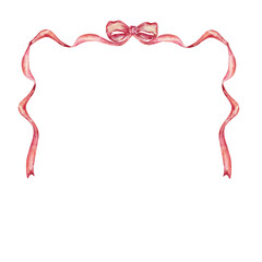 Watercolor vintage frame with bright bows and ribbons