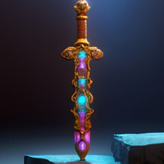 Magical sword, epic, fantasy asset , game asset element generative ai