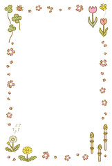 春の植物フレーム　カラー　縦