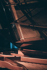 Indoor concert background abstract people performing music instruments Piano in symphony orchestra