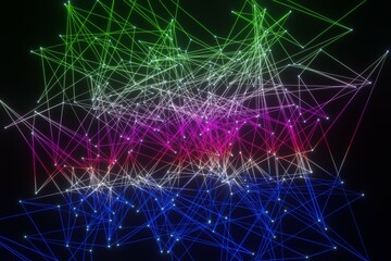 Abstract Digital technology Network glowing dots and lines background 3D rendering