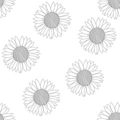 Seamless pattern with sunflower in doodle style. Vector illustration.
