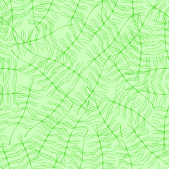 Naklejka na ściany i meble Seamless green pattern with minimal abstract botanic theme. Vector illustration.