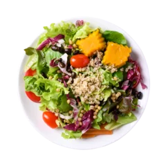 Schilderijen op glas Healthy organic vegetables salad with quinoa seed, Vegan food © nungning20