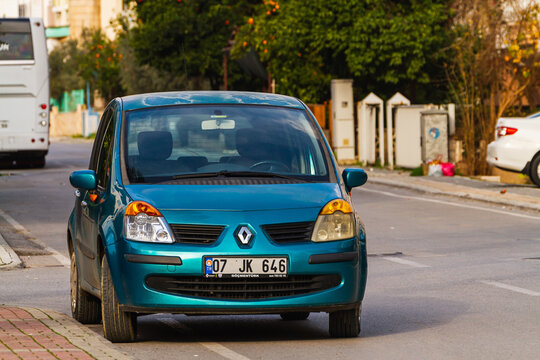  Side, Turkey -January 21, 2023:   blue Renault Modus  ,front   view,  is parked  on the street on a warm summer day