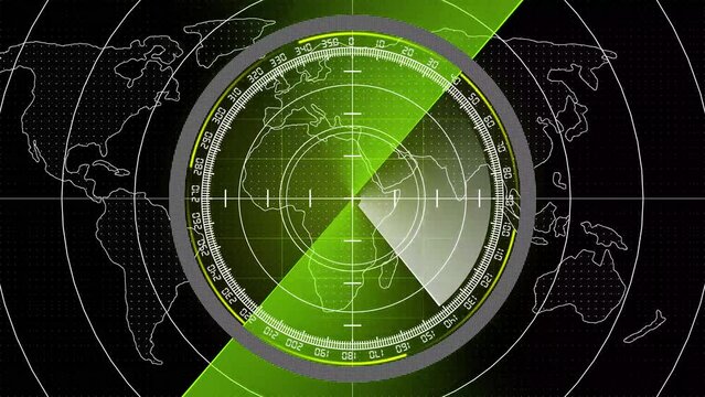 Radar HUD Screen Animation 4K, sonar radar screen searching an object on map background and HUD graph report percentage, Futuristic 