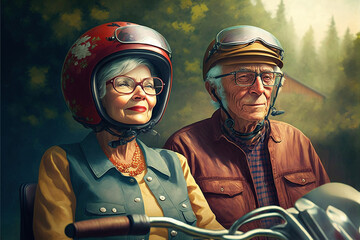 Couple de motard en retraite - Générative IA
