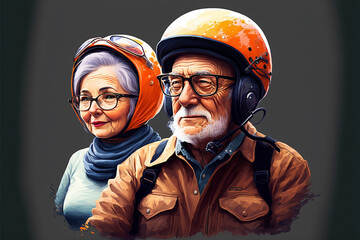 Couple de motard en retraite - Générative IA - obrazy, fototapety, plakaty