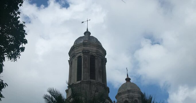 Antigua Caribbean St Johns Cathedral cross tower. St. John's Cathedral, St. John the Divine, the Cathedral Church of the Diocese of North Eastern Caribbean and Aruba.