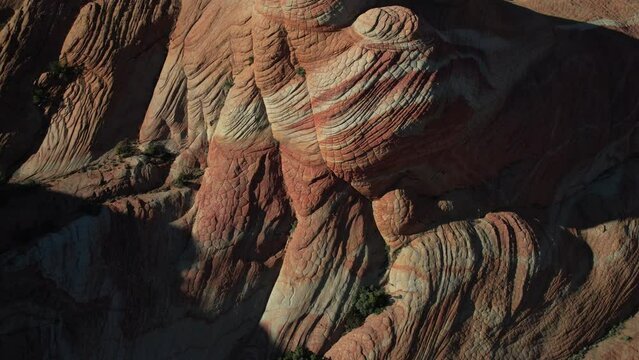 Candy Cliffs, Yant Flat Hike, Utah USA. Revealing Aerial View of Swirled Sandstone Rocks and Landscape, Drone Shot