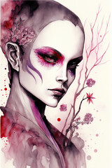 Illustration of beautiful woman with daring makeup, generative ai, ai
