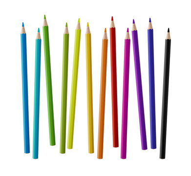 Set of color wooden pencil collection on white background