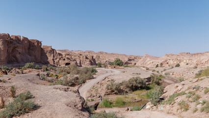 Fototapeta na wymiar Panoramic view of the old fort of the ancient city of Keshit in Dasht-e Lut Desert, Kerman Province, Iran