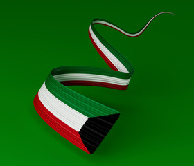 Kuwait flag, 3d illustration on a Green background