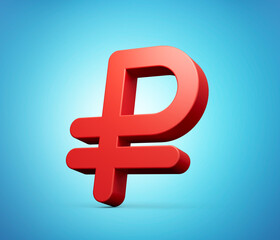 Obraz premium Ruble sign Icon. 3d style design isolated on Blue background. 3d illustration