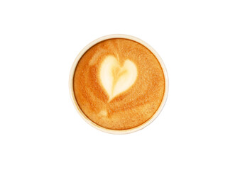 Heart Shaped Latte Art Cappuccino Coffee Isolated on Transparent Background, PNG file