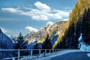 View to the Alps above the Mountain pass Sella Nevea