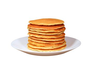 Stack of delectable homemade plain pancakes isolated on transparent backdrop, PNG file