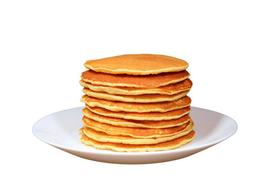 Stack of delectable homemade plain pancakes isolated on transparent backdrop, PNG file