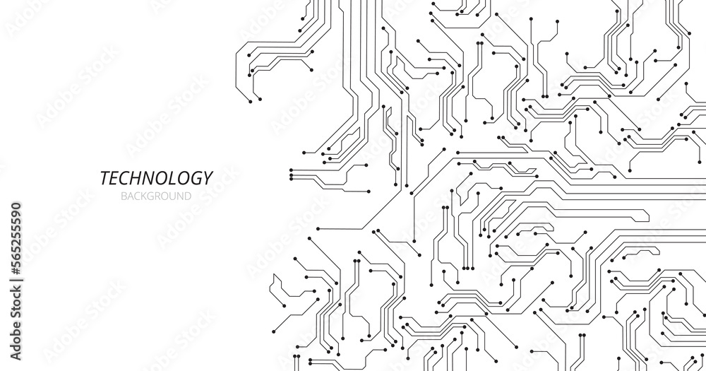 Poster Black circuit diagram on white background. High-tech circuit board connection system.Vector abstract technology on white background.
