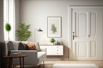 Fototapeta premium Minimalist Apartment , Table, Comfortable Chairs, Designer Vases, and Indoor Art Illustrations Using 3D generative ai Renderings, Unique and Timeless Domestic Architecture, Furniture Design, Interior