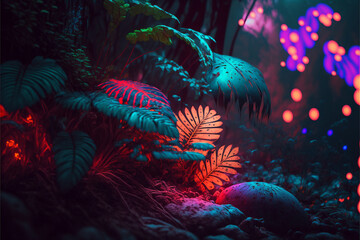Exploring a Neon 3D Jungle: An AI-Generated Adventure of Colorful Reflections and Exotic Wildlife