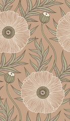 Seamless floral pattern with beautiful poppy flowers. 