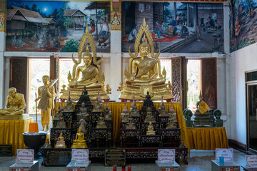 Khon Kaen, Thailand, Jan 13, 2023 : Phra Mahathat Kaen Nakhon (Wat Nong Wang ), Pagoda-style Buddhist temple featuring 9 receding levels topped with a soaring golden spire.