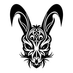 Terrible black and white rabbit. Rabbit head abstract logo. Vector illustration