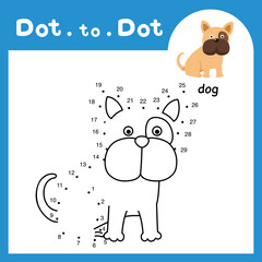 Dot to dot educational game and coloring book of dog animal cartoon for preschool kids activity about learning counting number and handwriting practice worksheet. vector illustration