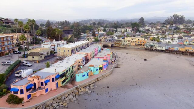 Storm damaged Capitola Wharf aerial view, Bomb cyclone natural disaster flooding and collapsed pier