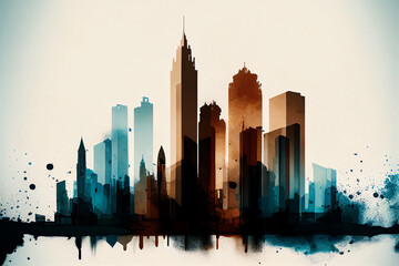 City skyline in watercolour generated using Midjourney