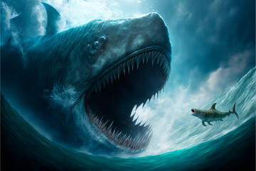 Fototapeta premium Giant fish. Giant mouth.. AI generation