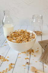 Super close up of granola bowl
