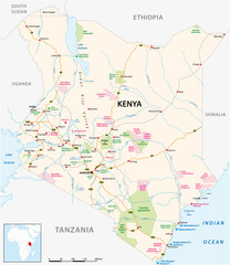kenya road, national park and national reserve map