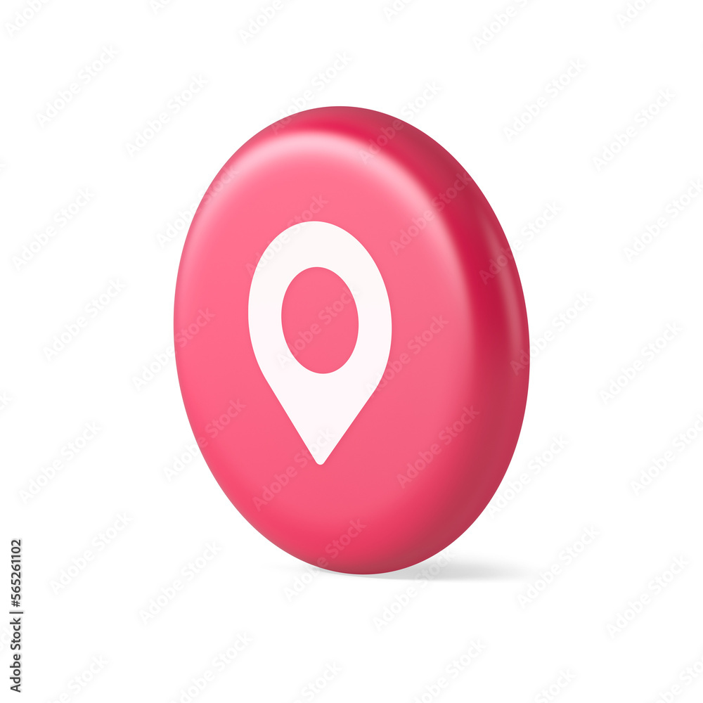 Poster gps map pin location service button application direction distance pointer 3d round realistic icon