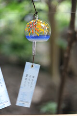 Glass wind chimes and wind bells with decoration paintings during summer in Japan