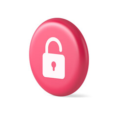 Open lock button cyberspace password security protection service 3d round realistic icon