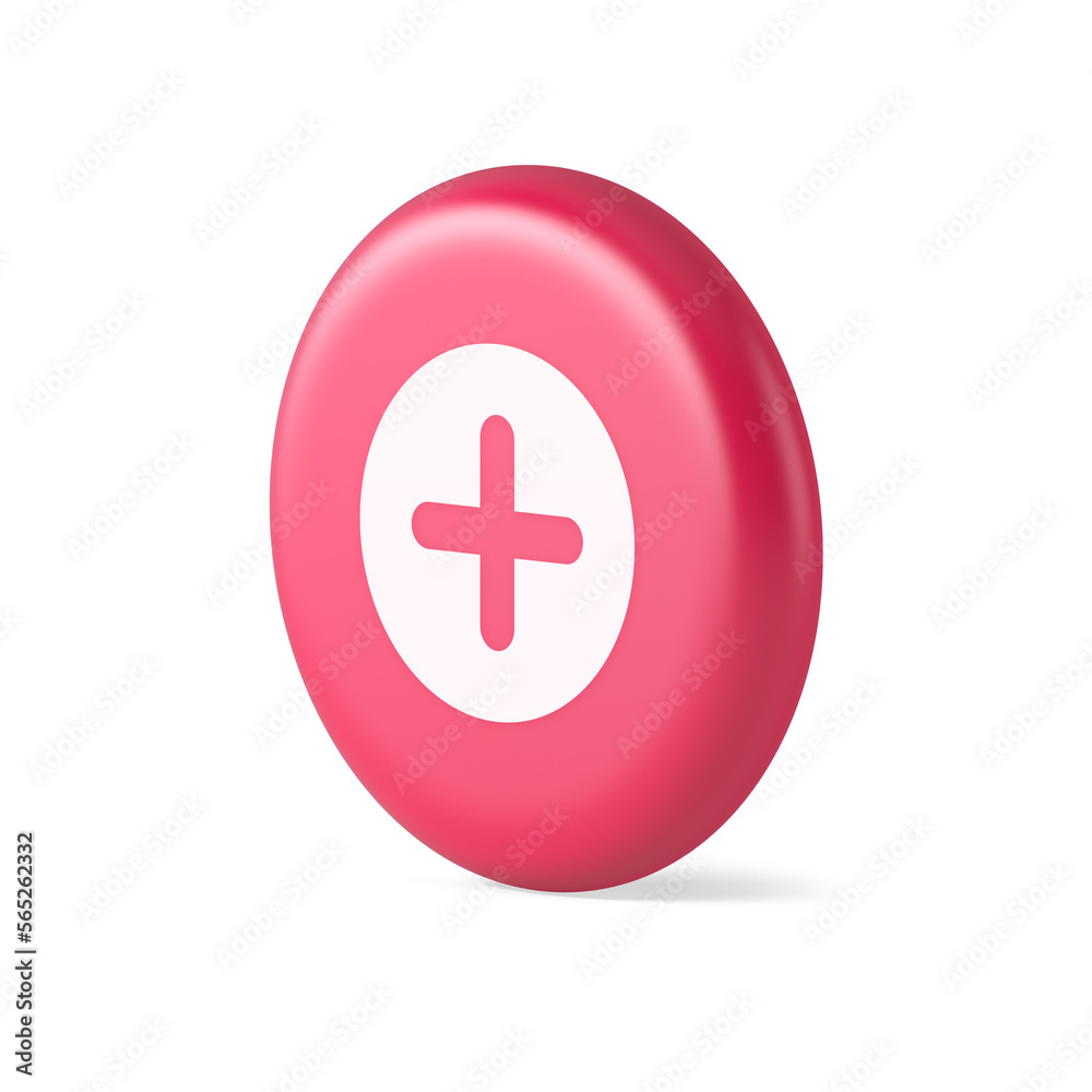 Poster plus add button mathematical addition symbol 3d round realistic icon