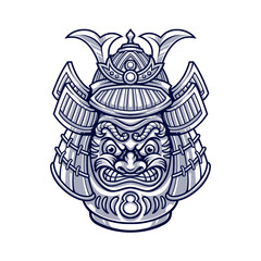 Hand drawn of Daruma Japanese with samurai helmet illustration