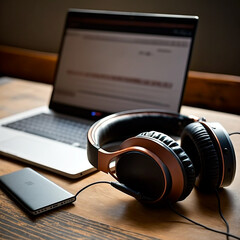Obraz na płótnie Canvas laptop with headphones