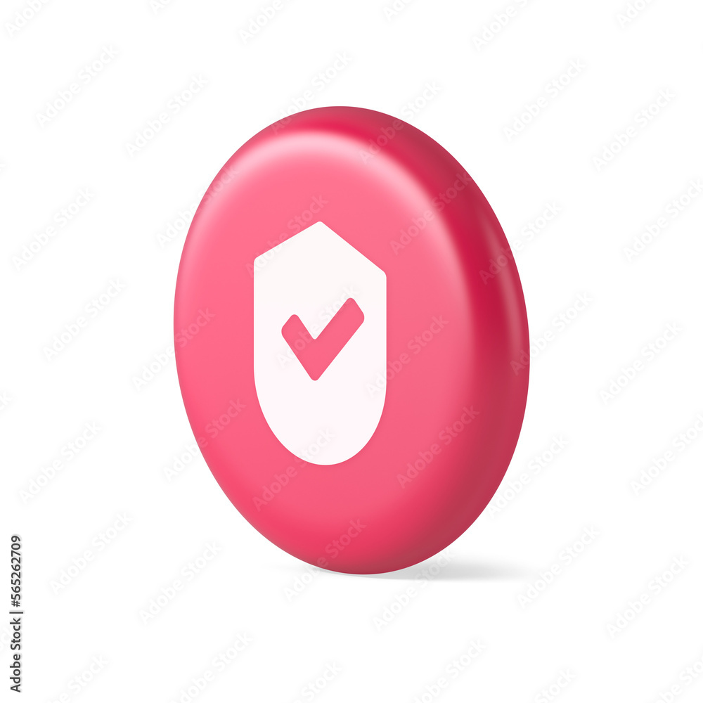 Poster done checkmark shield button success protection approved password web app 3d round realistic icon