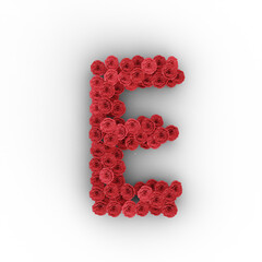 3D render of alphabet text made of red roses isolated on transparent background