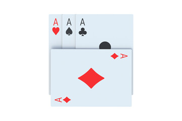 Playing cards aces isolated on white background. 3d render