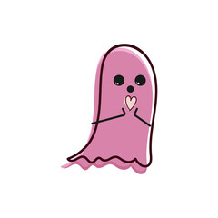 Valentines Day Ghost Giving Heart Doodle Illustration