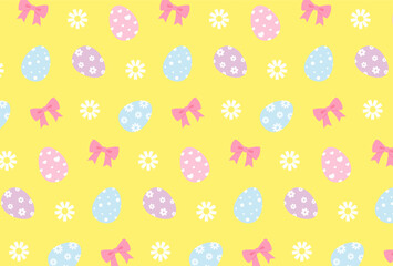 seamless pattern with easter eggs, ribbons and flowers for banners, cards, flyers, social media wallpapers, etc.