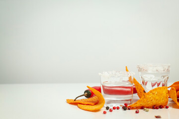 Concept of Mexico food, Tortilla and tequila, space for text