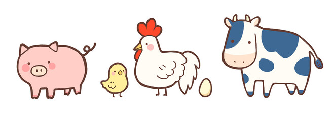 豚・鶏・牛のかわいいイラスト © fuku