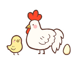 鶏とヒヨコのかわいいイラスト