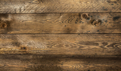 Fototapeta premium Background of wooden brown vintage planks as abstract copy space for texture